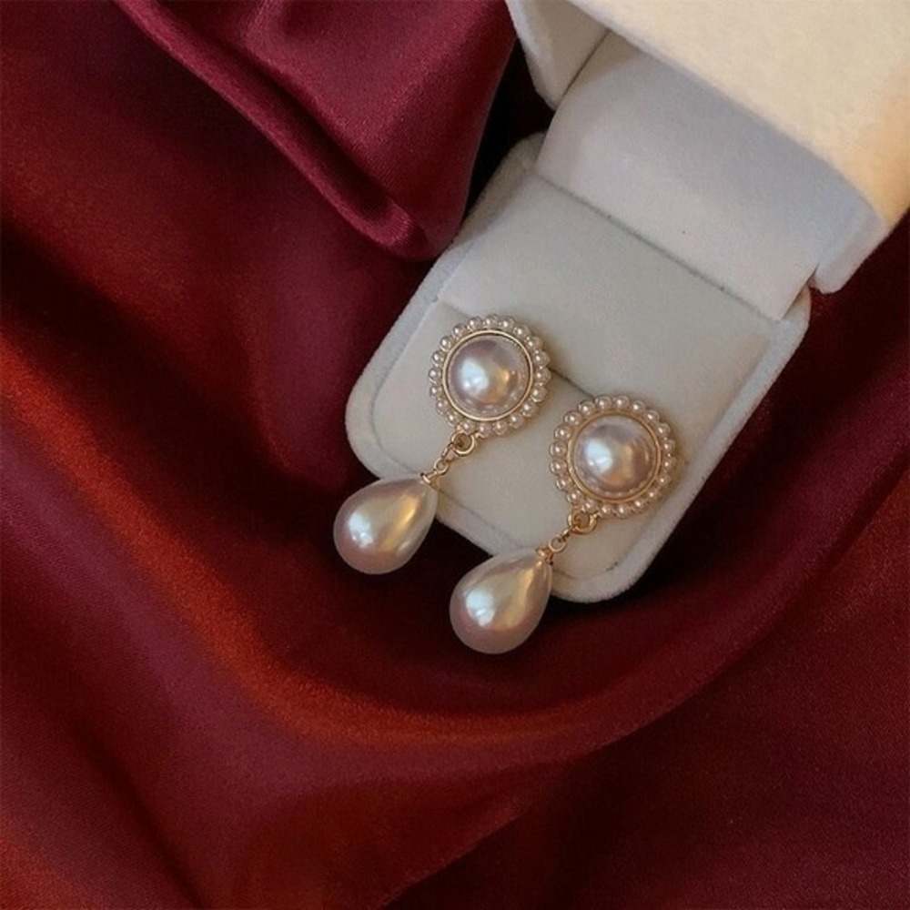 Vintage Style Faux Pearl Drop Earrings Gold Tone S925‎ Silver Post Wedding Retro